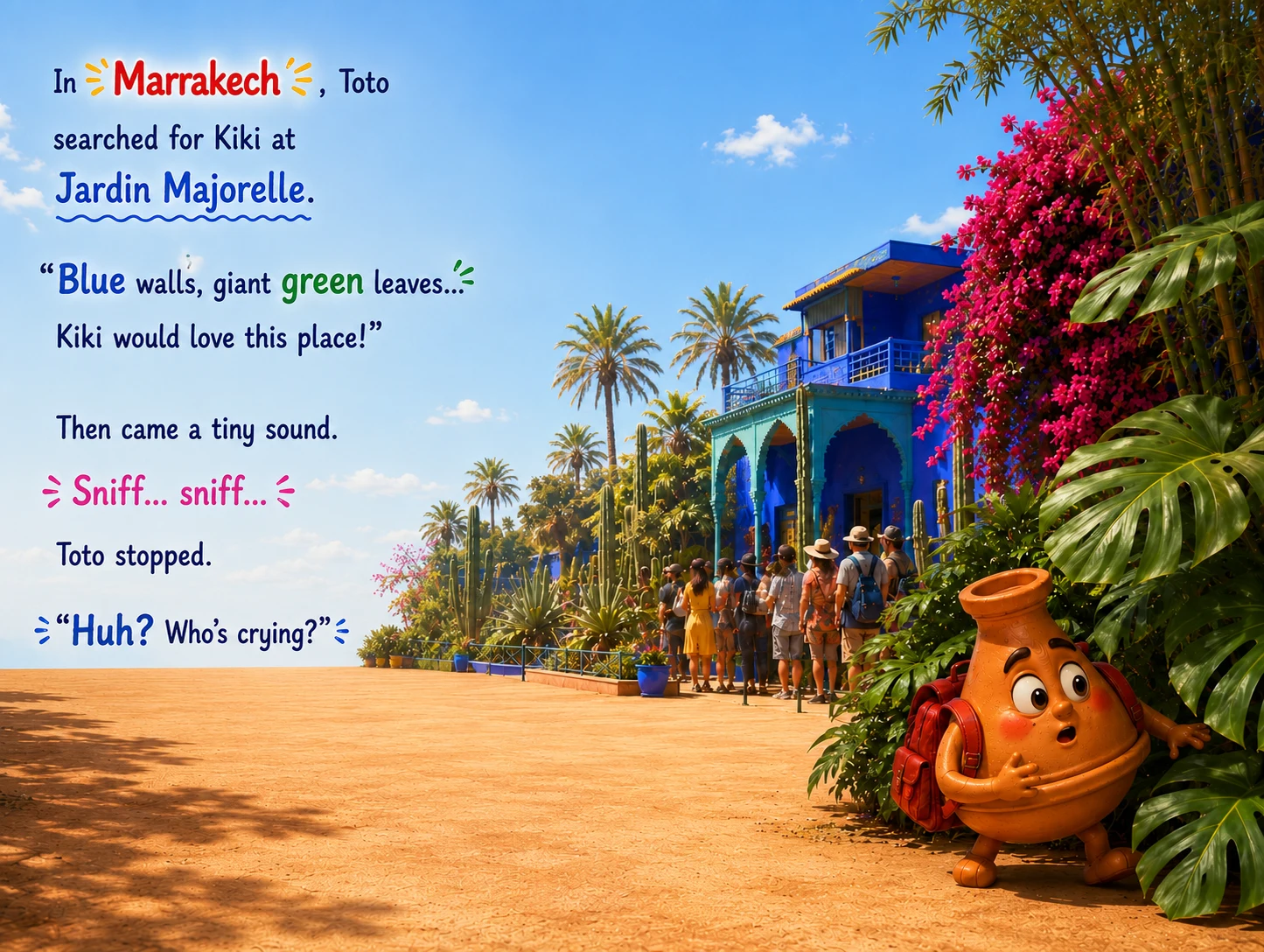 Toto exploring Jardin Majorelle.