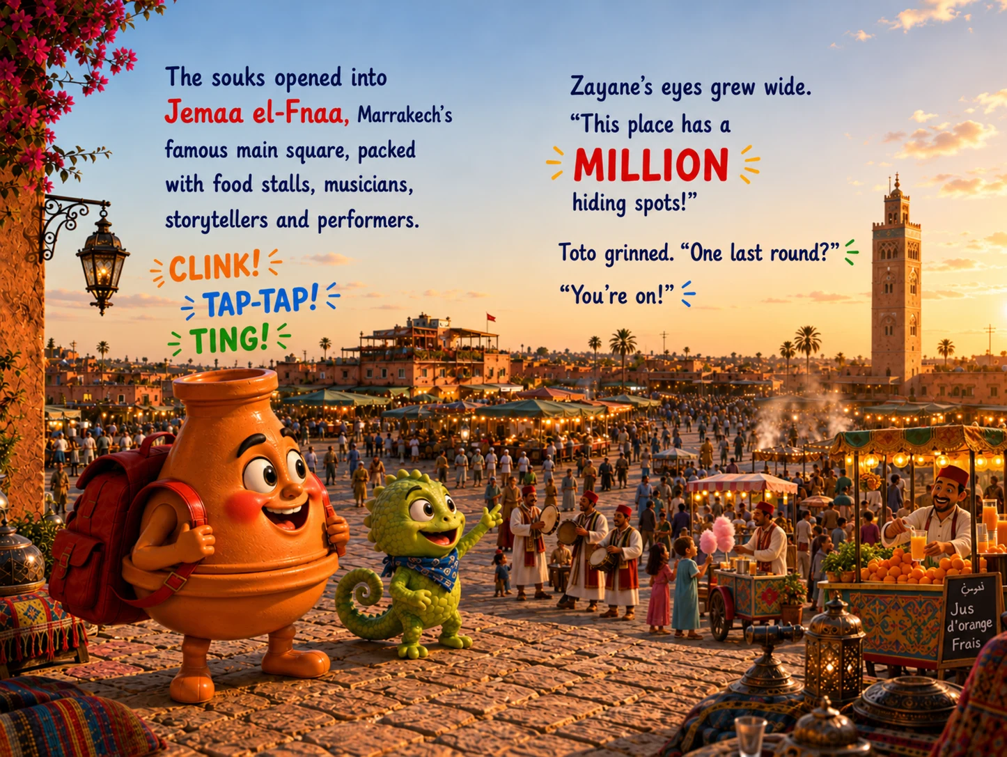 Toto and Zayane exploring Jemaa el-Fna.